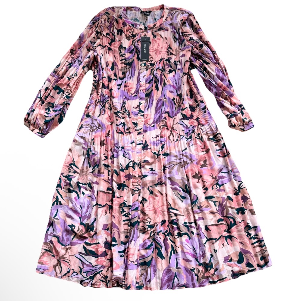 Misook NWT Floral Drop Waist Balloon Sleeve Midi Dress Dainty Feminine Pretty XL - Picture 4 of 10